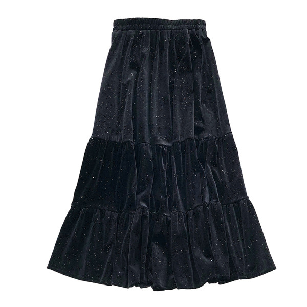 Bársony női szoknya magas derékkal, flitterekkel - szabású modell