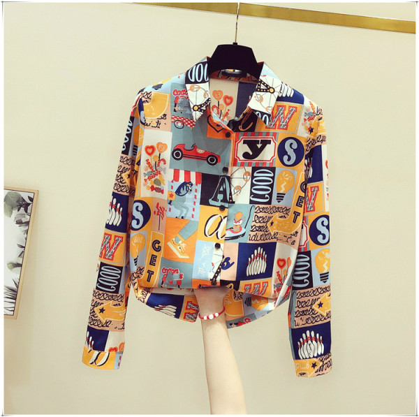 Színes női tavaszi ing klasszikus gallérral és gombokkal