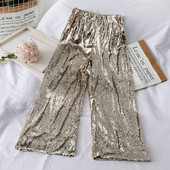 Aktuális női széles modell nadrág magas derékkal és flitterekkel