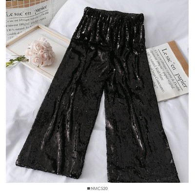 Aktuális női széles modell nadrág magas derékkal és flitterekkel