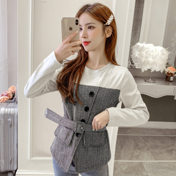 Új modell tavaszi női ing gombokkal és övvel