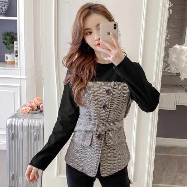 Új modell tavaszi női ing gombokkal és övvel