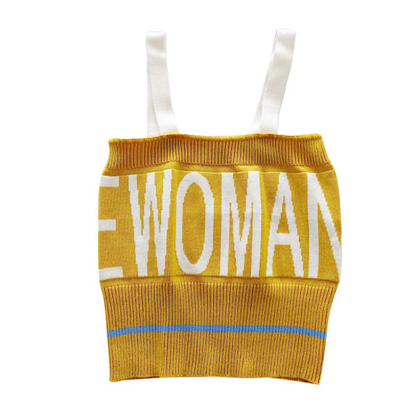 Jacquard női felső, hímzett feliratokkal és széles pántokkal