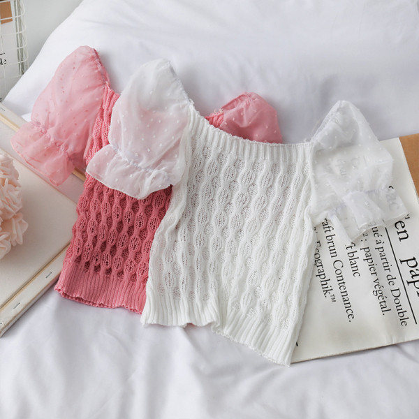 Új modell testreszabott kötött női blúz puffos ujjakkal