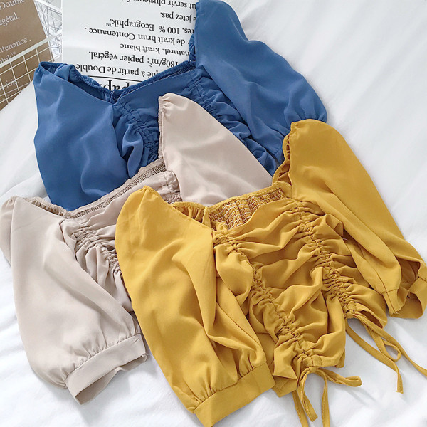 Tavaszi női sifon blúz ráncolt elülső résszel, megkötővel