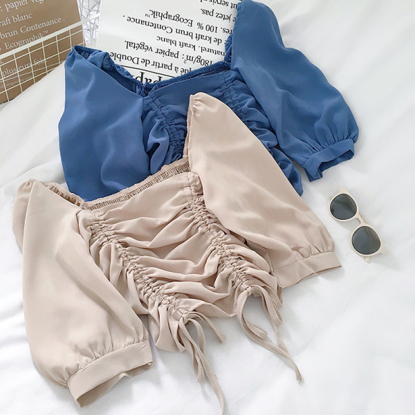 Tavaszi női sifon blúz ráncolt elülső résszel, megkötővel