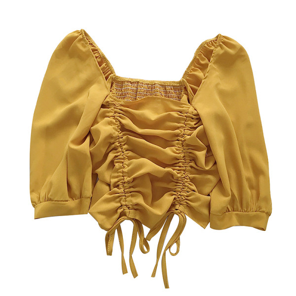 Tavaszi női sifon blúz ráncolt elülső résszel, megkötővel