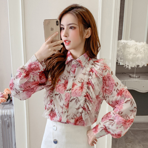 Női sifon ing virágmintával és gombokkal