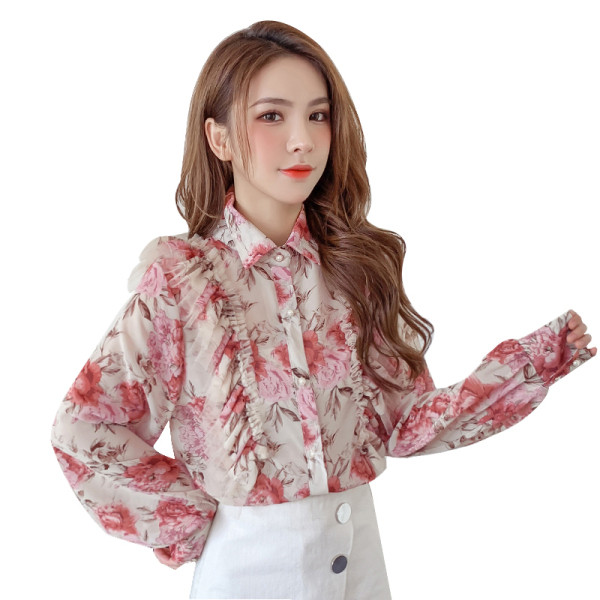 Női sifon ing virágmintával és gombokkal