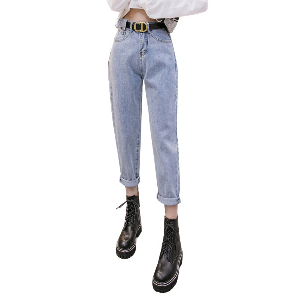 Női farmer magas derékkal és zsebekkel - egyenes modell