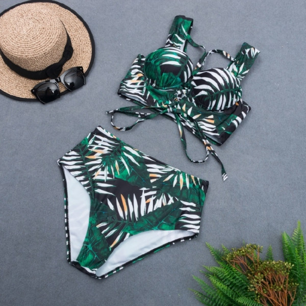 Ženski dvodijelni kupaći kostim s cvjetnim uzorkom i vezicama na gornjem dijelu