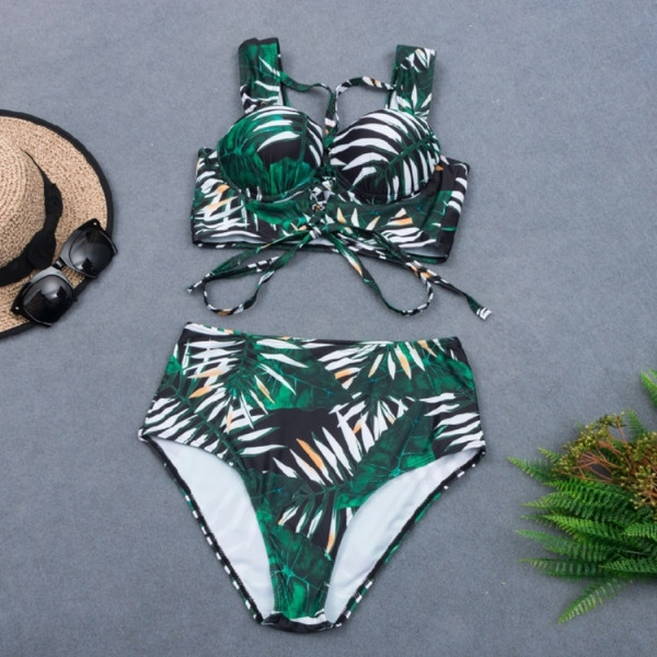 Ženski dvodijelni kupaći kostim s cvjetnim uzorkom i vezicama na gornjem dijelu