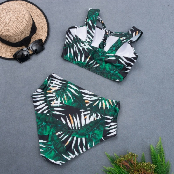 Ženski dvodijelni kupaći kostim s cvjetnim uzorkom i vezicama na gornjem dijelu