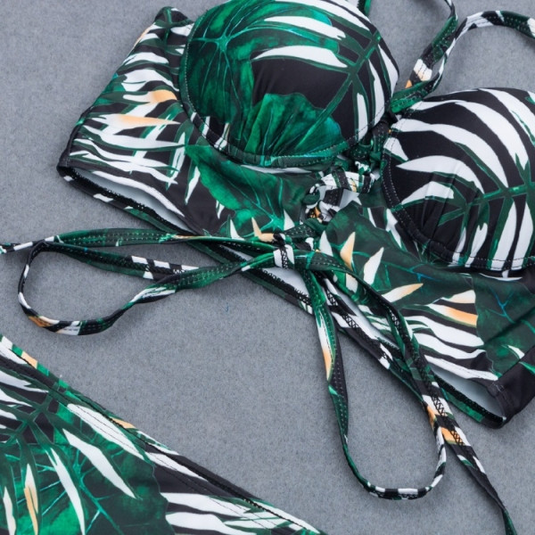 Ženski dvodijelni kupaći kostim s cvjetnim uzorkom i vezicama na gornjem dijelu