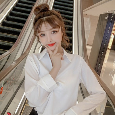 Naujo modelio šifoniniai moteriški marškiniai su špico iškirpte ir klasikine apykakle