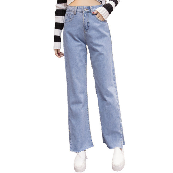 Ikdienas sieviešu džinsi ar augstu vidukli un šķēlumu - plats modelis