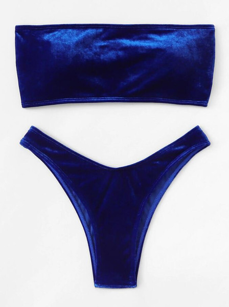 Madingas moteriškas aksominis maudymosi kostiumėlis su juostele