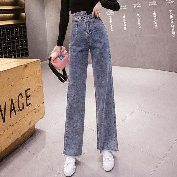 Blugi lungi dama casual cu talie inalta si nasturi