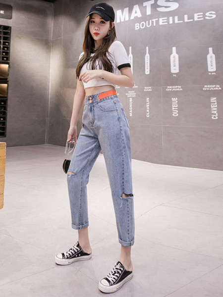 Alkalmi női farmer, gombokkal és zsebekkel