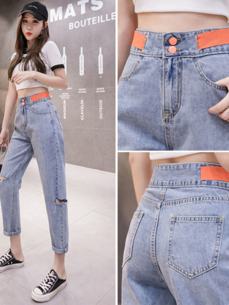 Alkalmi női farmer, gombokkal és zsebekkel