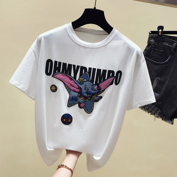 Tricou dama cu aplicatie colorata si decolteu blond