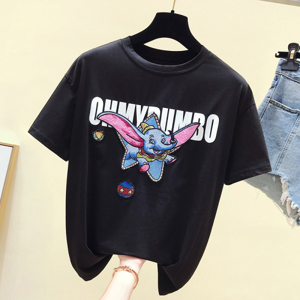 Tricou dama cu aplicatie colorata si decolteu blond