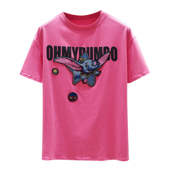 Tricou dama cu aplicatie colorata si decolteu blond