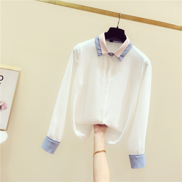 Moderns sieviešu pavasara krekls ar klasiskas krāsas apkakli