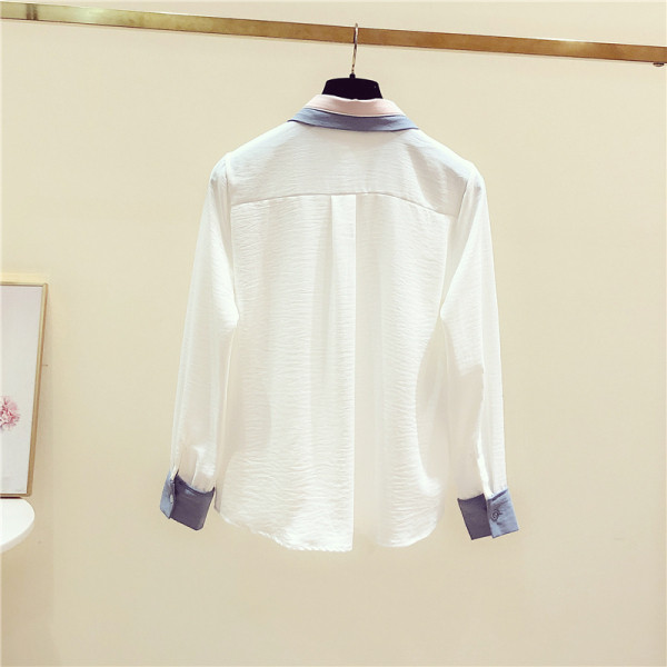 Moderns sieviešu pavasara krekls ar klasiskas krāsas apkakli