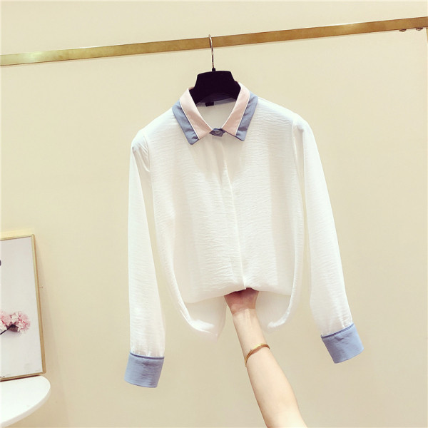 Moderns sieviešu pavasara krekls ar klasiskas krāsas apkakli