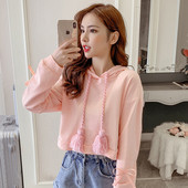 Ежедневен дамски къс суичър с връзки и качулка