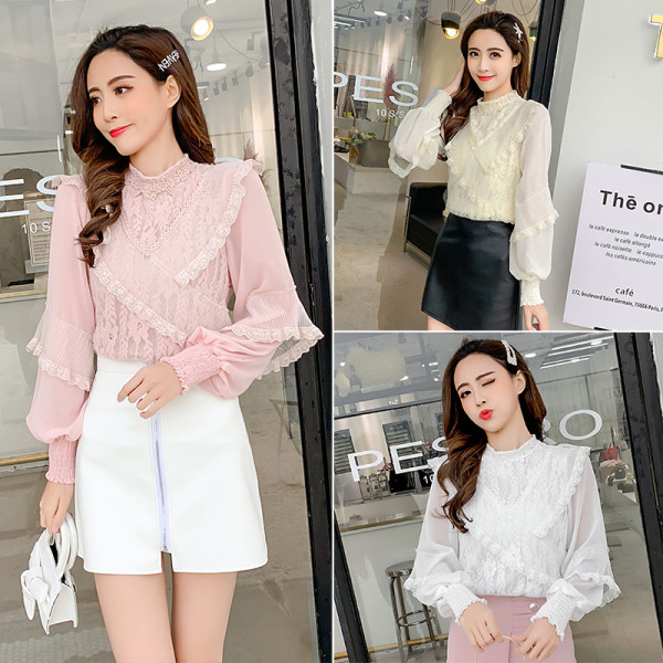 Alkalmi női ing magas gallérral és csipkével