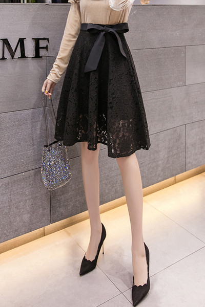 Fusta casual dama cu talie inalta si dantela