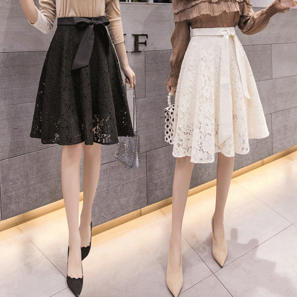 Fusta casual dama cu talie inalta si dantela