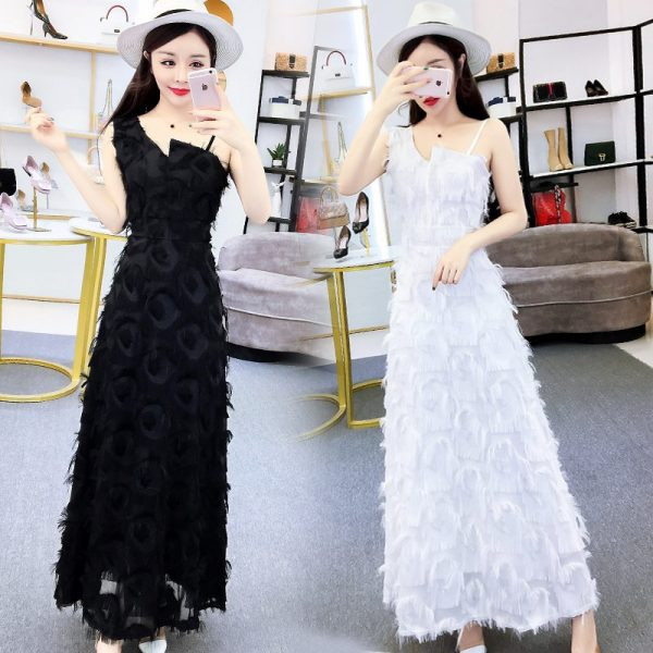 Gara sieviešu pavasara kleita ar izšuvumu