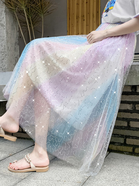 Fusta de dama colorata cu paiete si talie elastica