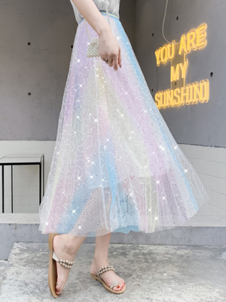 Fusta de dama colorata cu paiete si talie elastica