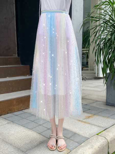 Fusta de dama colorata cu paiete si talie elastica