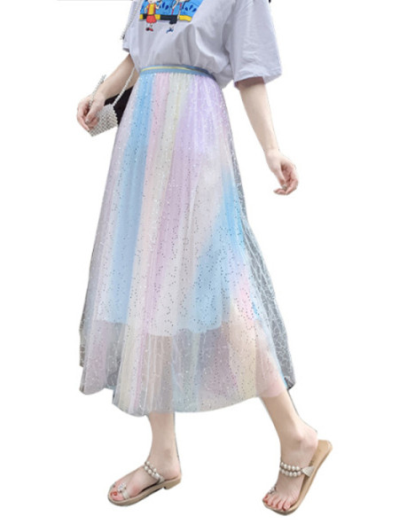 Fusta de dama colorata cu paiete si talie elastica