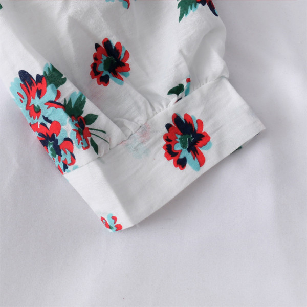 Pavasara sieviešu krekls ar ziedu rakstu, garām piedurknēm un pogām