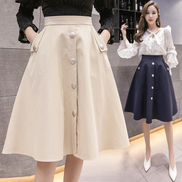 Naiste vaba pika lõikega kõrge vöökoha ja nööpidega seelik