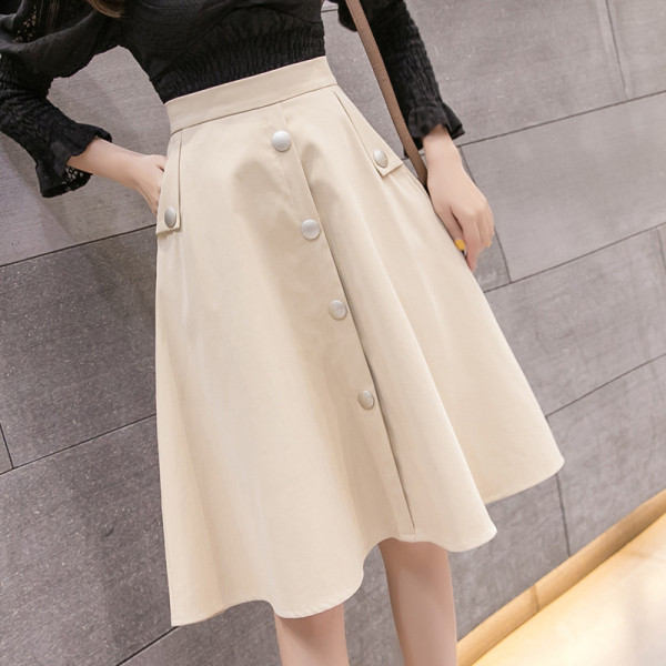 Naiste vaba pika lõikega kõrge vöökoha ja nööpidega seelik