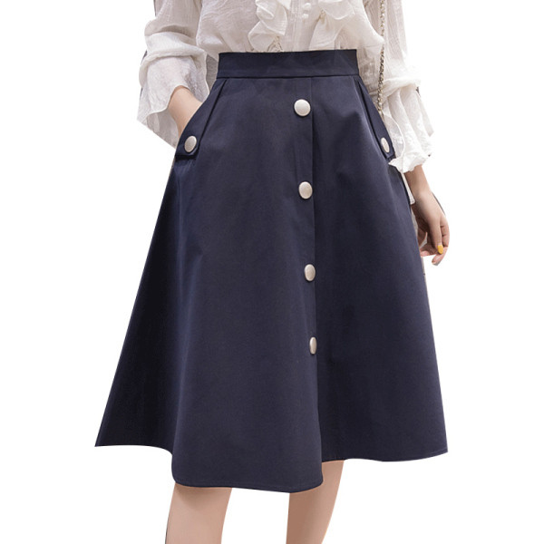 Naiste vaba pika lõikega kõrge vöökoha ja nööpidega seelik