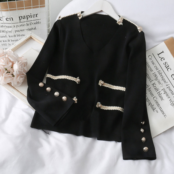 Naiste vabaaja õhukese kudumi komplekt, sealhulgas kampsun ja laiad püksid