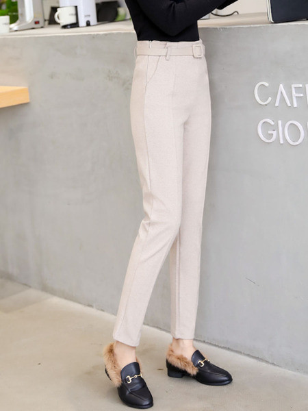 Pantaloni casual dama cu centura si buzunare