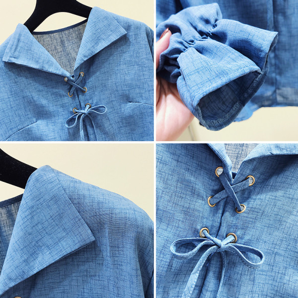 Sieviešu pavasara krekls ar špica apkakli un kaklasaiti