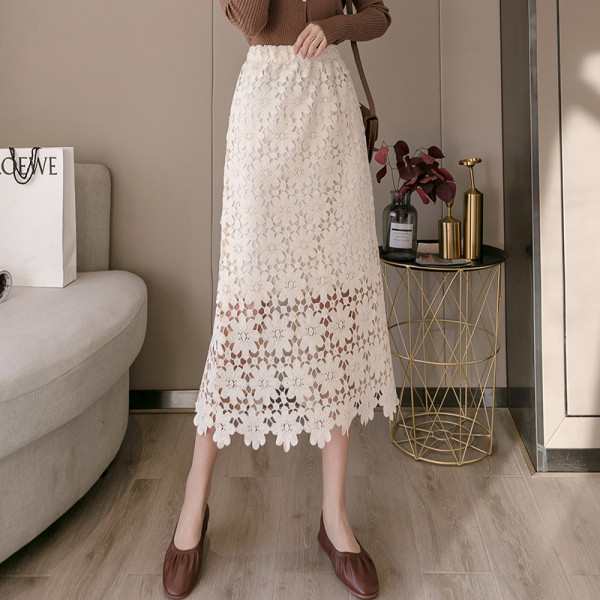 Moteriškas nėriniuotas sijonas elastingu juosmeniu