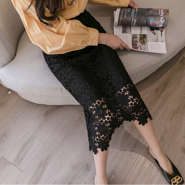 Moteriškas nėriniuotas sijonas elastingu juosmeniu