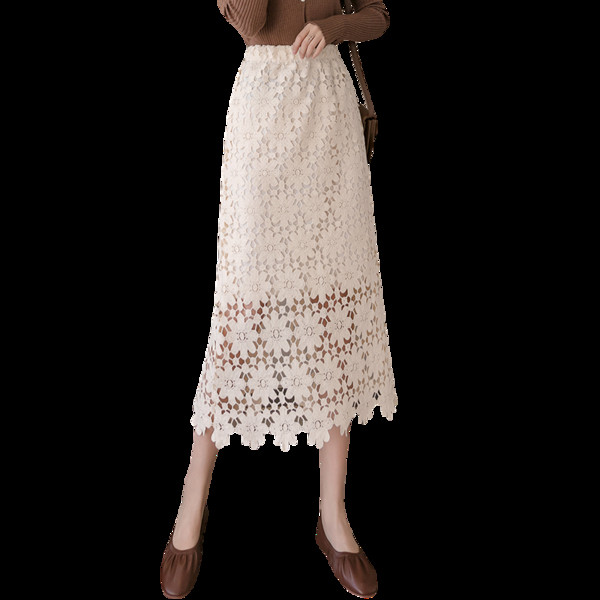 Moteriškas nėriniuotas sijonas elastingu juosmeniu