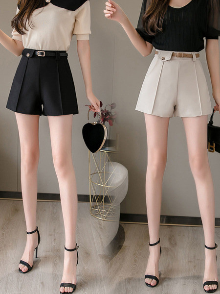 Alkalmi női rövidnadrág magas derékkal és zsebekkel